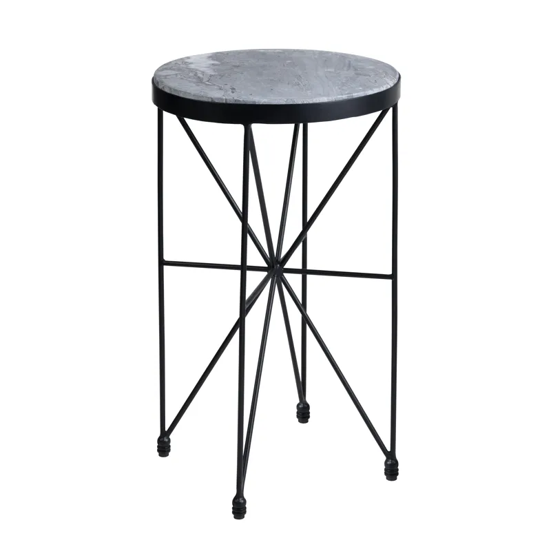 Grey Marble And Metal Round Accent/end Table