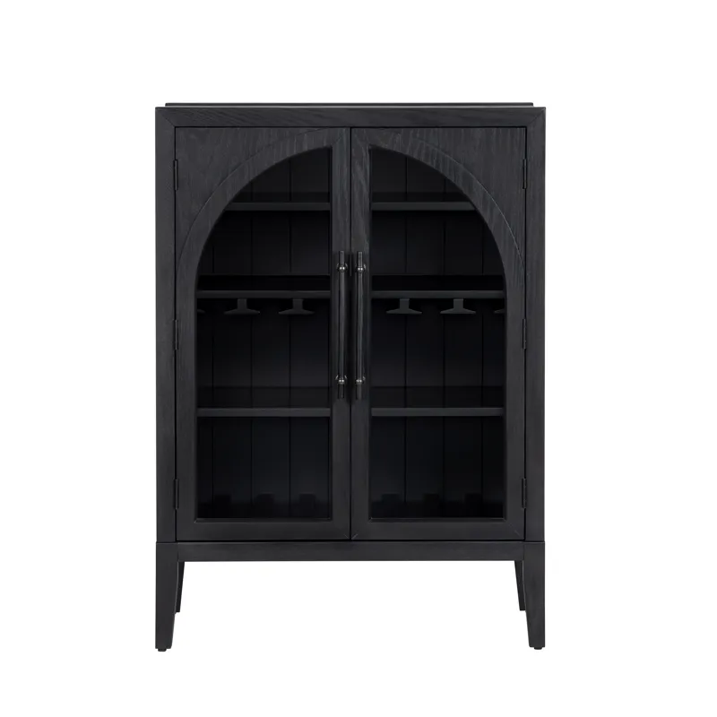Black 2 Door Arched Glass Door Tall Wine Cabinet
