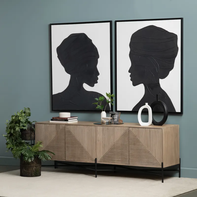 Brown Solid Wood And Metal 4-door Media Credenza/sideboard