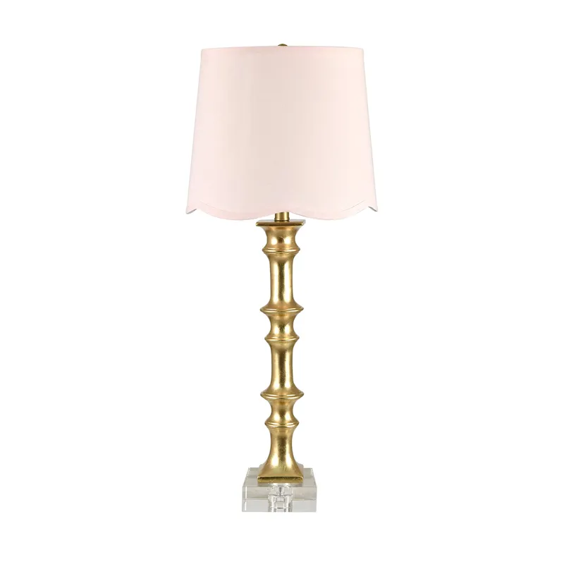 Set Of 2  Gold Resin Table Lamp With Pink Linen Shade