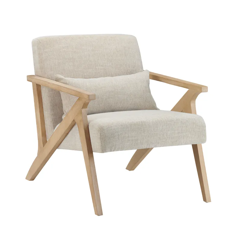 Creamy White Upholstered Accent/arm Chair With Light Natural Wood Frame