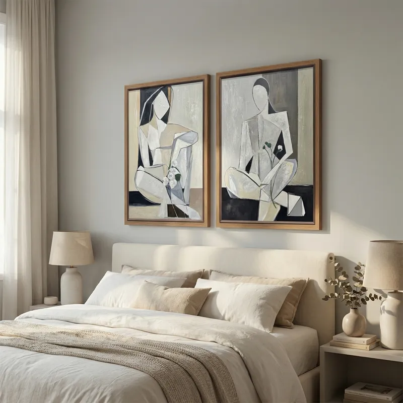 Petals & Portraits 2-piece Modern Abstract Framed Canvas Wall Art Set