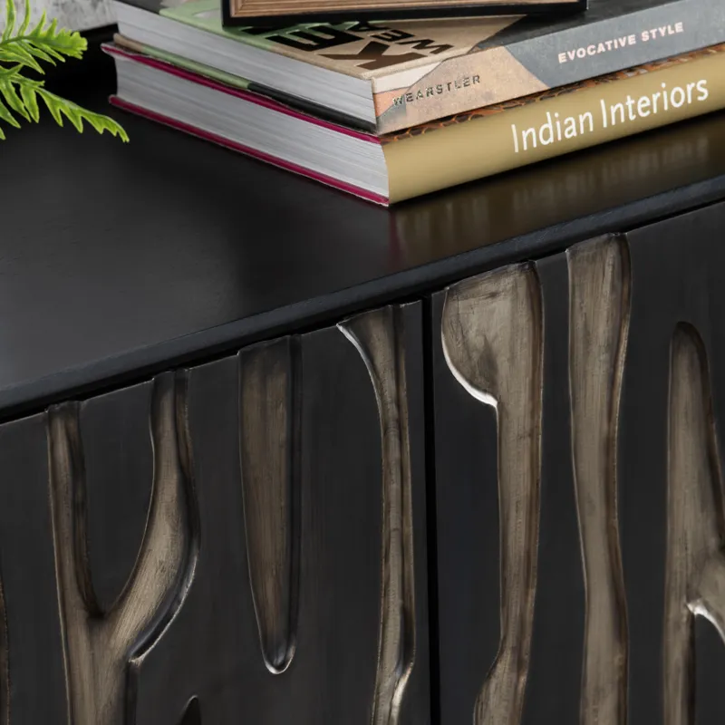 Smooth Black And Tan 4-door Media Credenza/sideboard