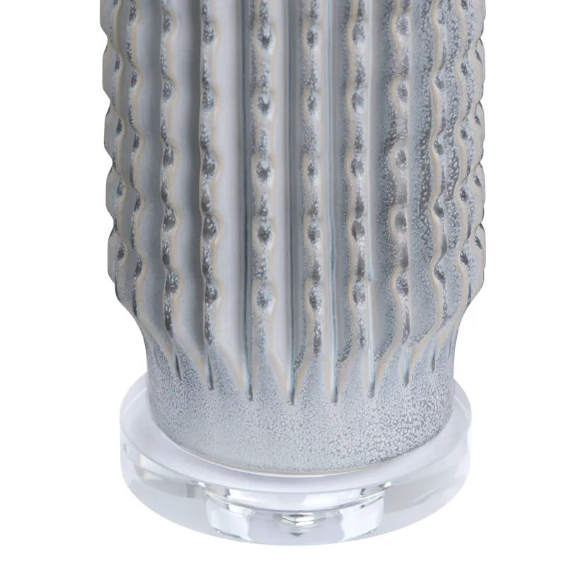 Set Of 2 Powdered Blue Ceramic Lamps With Crystal Bases