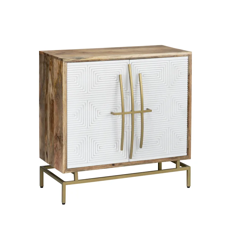 34 In. Brown Solid Wood 2 Door Accent Cabinet