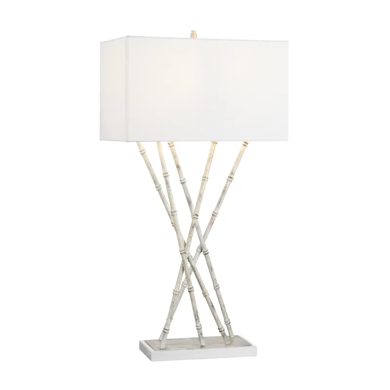 Metal Bamboo Shoots And Marble Table Lamp With Linen Shade