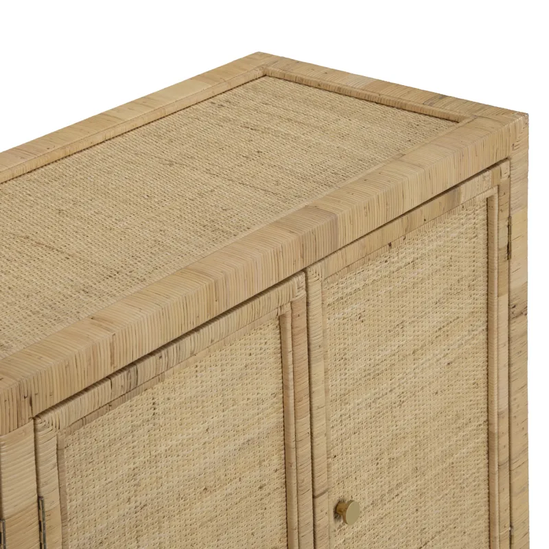 W Tan Wooden Four Door Credenza Sideboard
