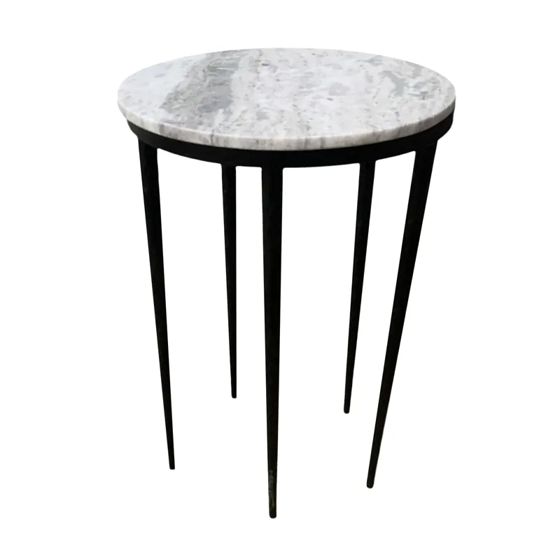 Marble And Iron Round Accent/end Table