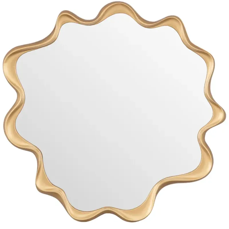 Bloom & Flutter Wavy Gold Accent Round Wall Mirror