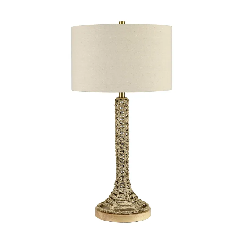 Set Of 2  Rattan Table Lamp With Linen Shade