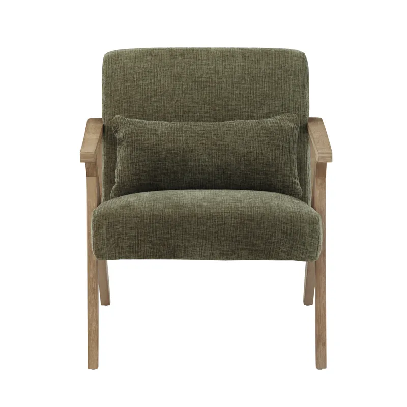Earthy Green Upholstered Accent/arm Chair With Light Natural Wood Frame