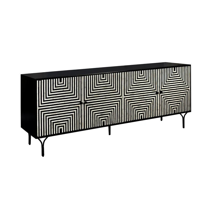 4-door Black/ivory Bone Inlay Media Credenza/sideboard