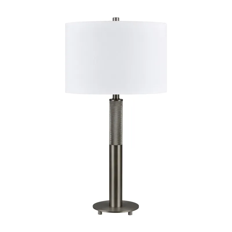 Gunmetal Gray Table Lamp With White Linen Shade