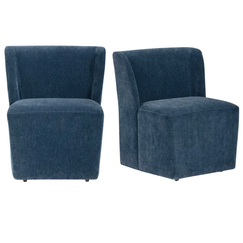Set Of 2 Blue Upholstered Dining Chair