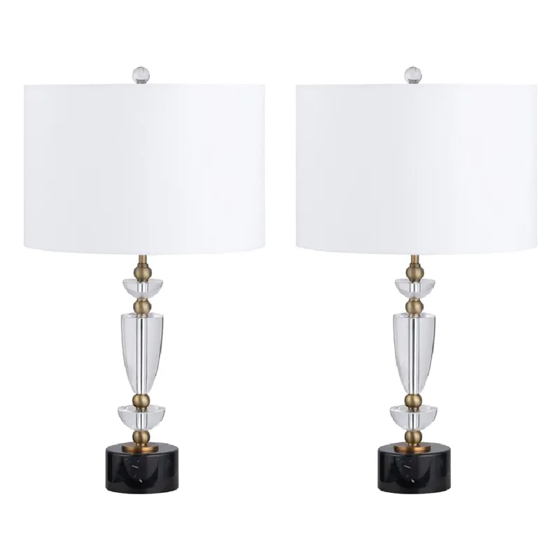 Crystal Table Lamp With White Linen Shade