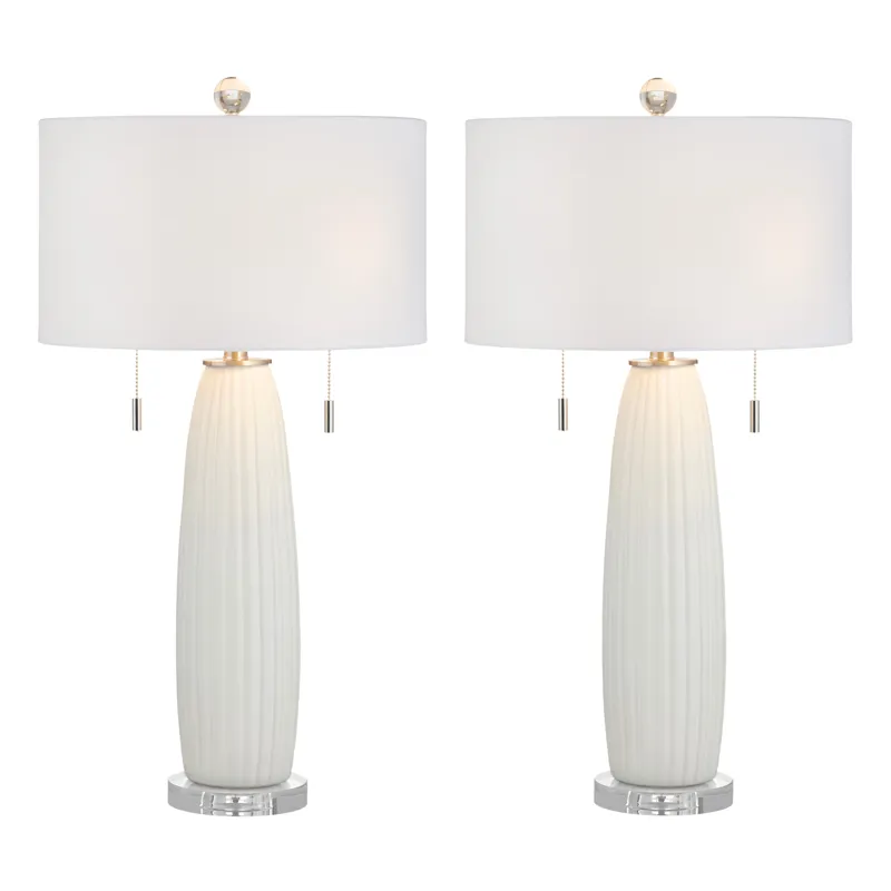 Avril Modern White Ceramic Table Lamp With White Linen Shade