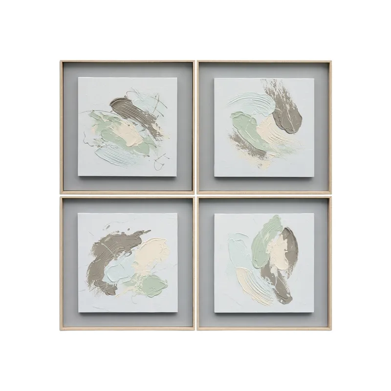 Airy Abstracts 4-piece Hand-painted Textured Framed Canvas Wall Art Set