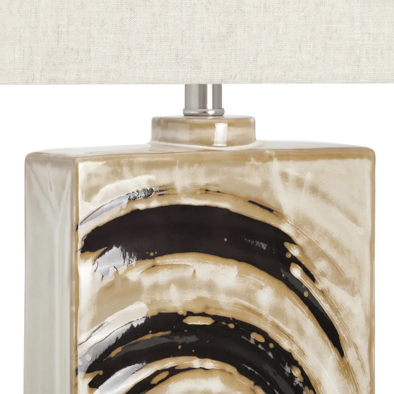 Ceramic Table Lamp With Crystal Base And Rectangular Linen Oat Shade