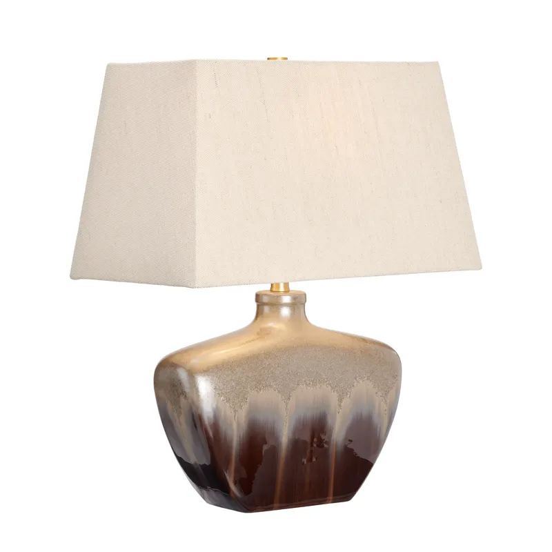 Ceramic Table Lamp With Rectangular Oat Linen Shade Crystal Base