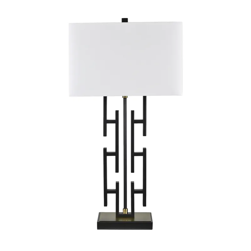 Black Metal Table Lamp With Rectangular Linen Shade