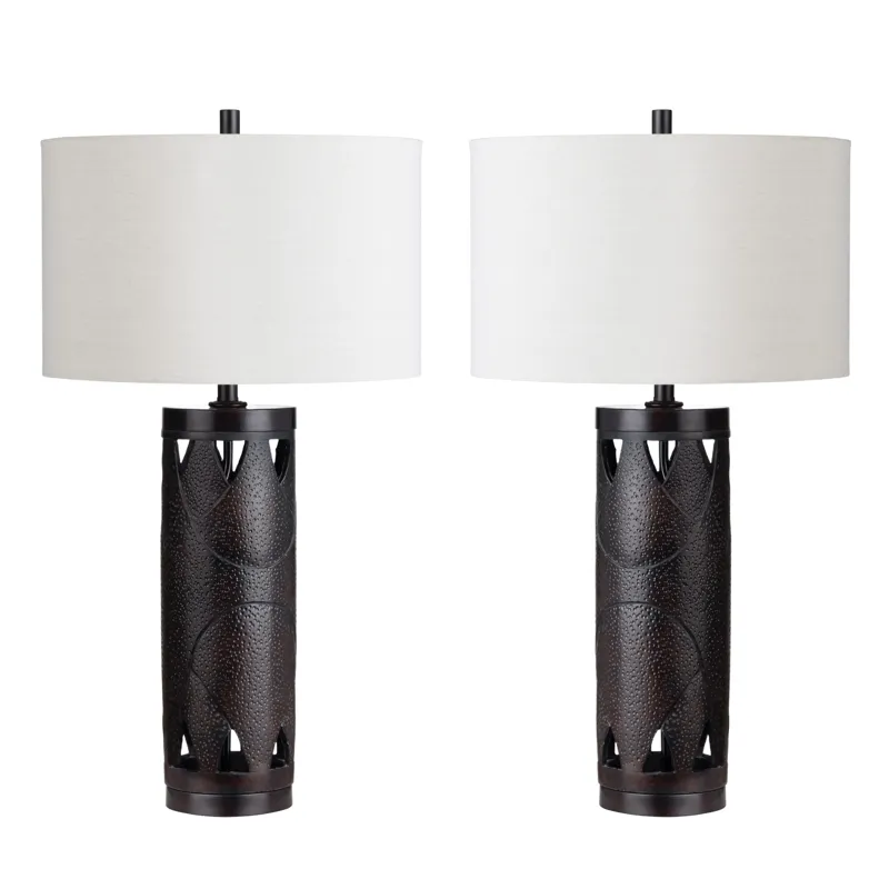 Set Of 2 Metal & Resin Table Lamp With Nightlight And Linen Shade