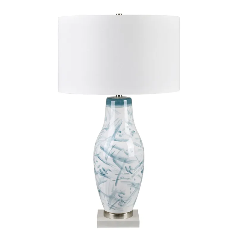 Ceramic Table Lamp With White Linen Drum Shade