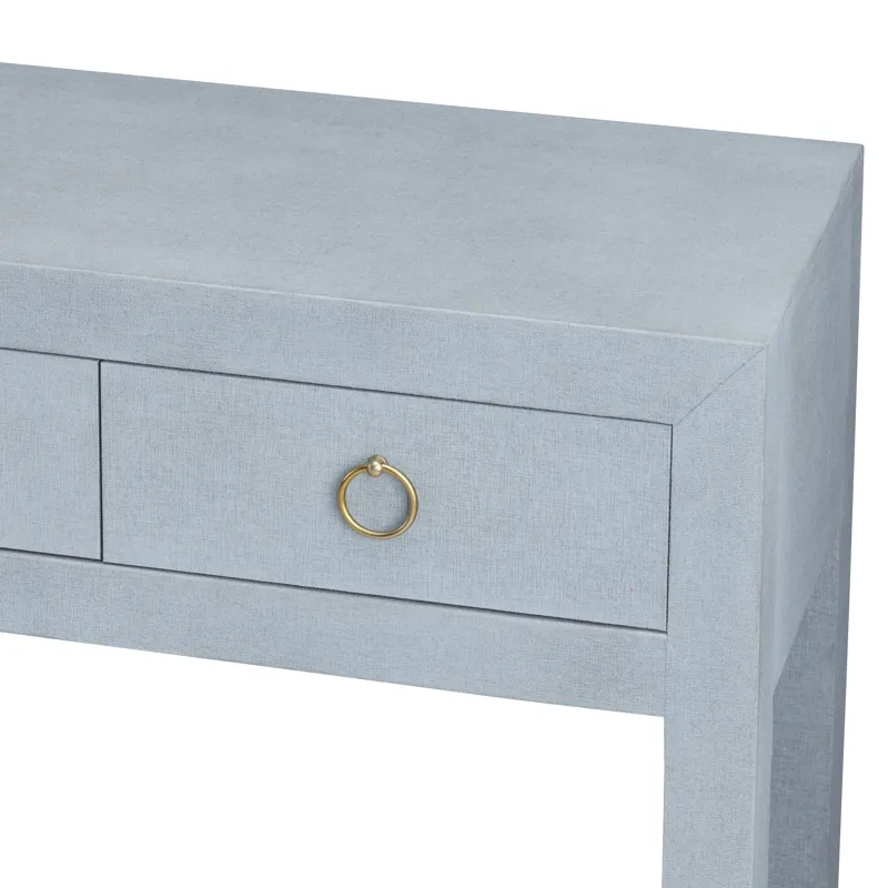 W Blue Wooden Four Drawer Accent Console Sofa Table With Shelf