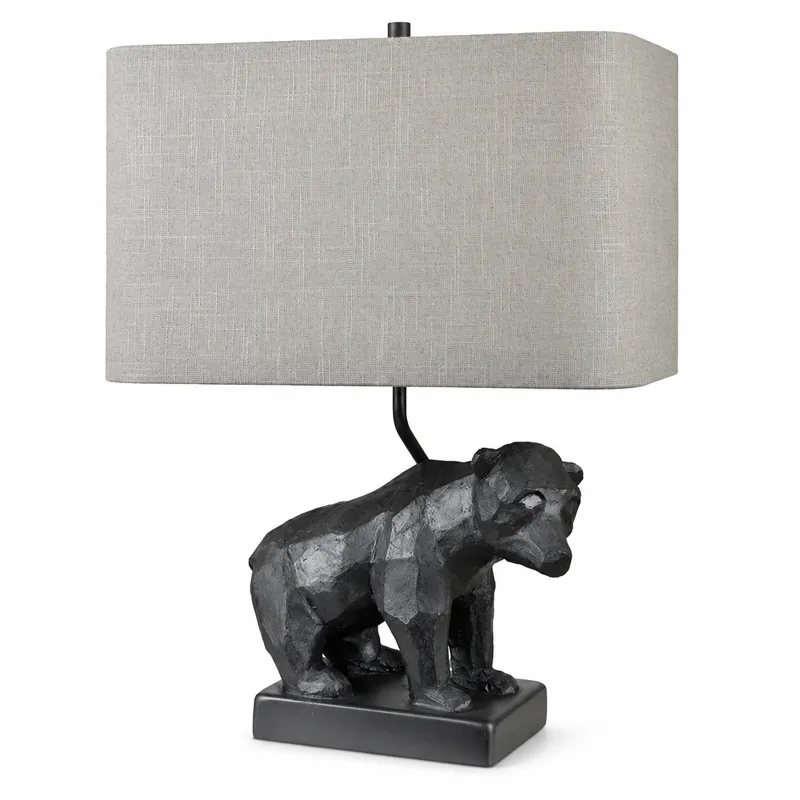 Hammered Black Bear Table Lamp With Linen Shade