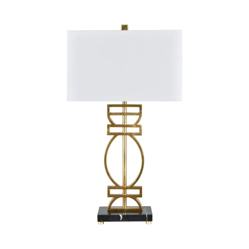 Metal Table Lamp With Marble Base And Linen Shade