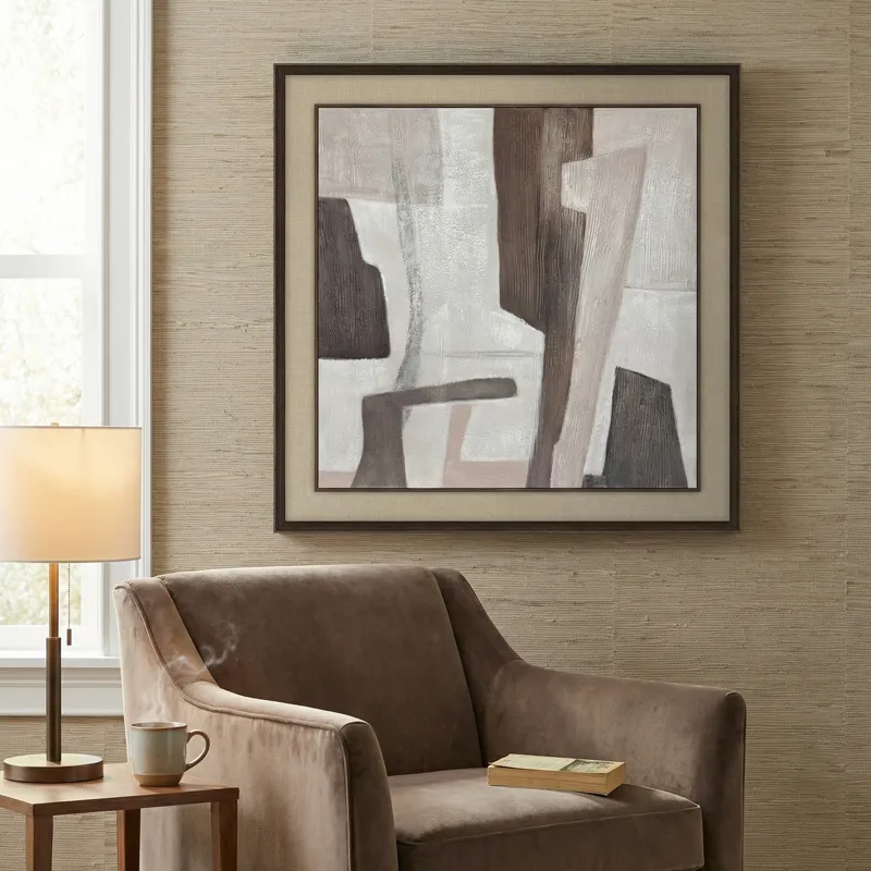 Stone & Shadow Hand-painted Abstract Framed Canvas Wall Art