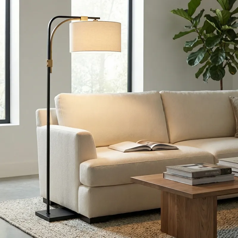 Black And Gold Metal Floor Lamp With Linen Shade