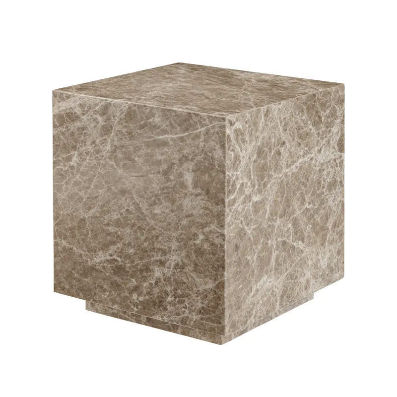 Beige Marble Square Accent End Table