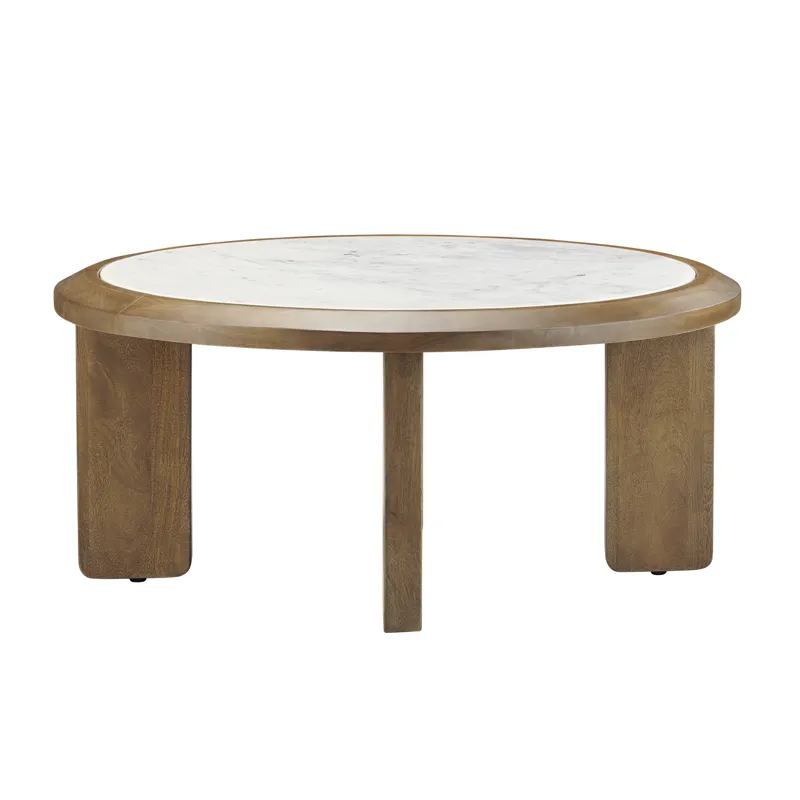 Brown Wood With Marble Top Round Coffee/cocktail Table