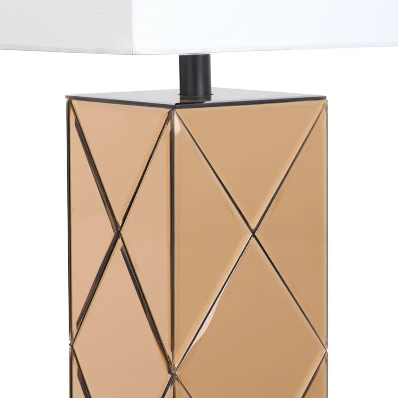 Bronze Glass Table Lamp With White Rectangular Shade