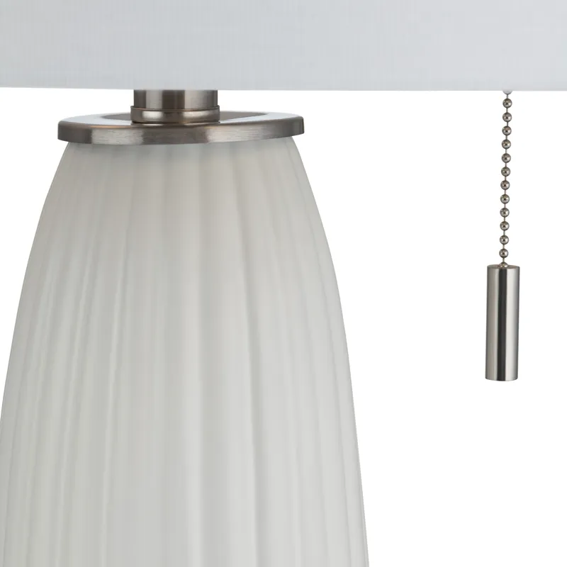 Avril Modern White Ceramic Table Lamp With White Linen Shade