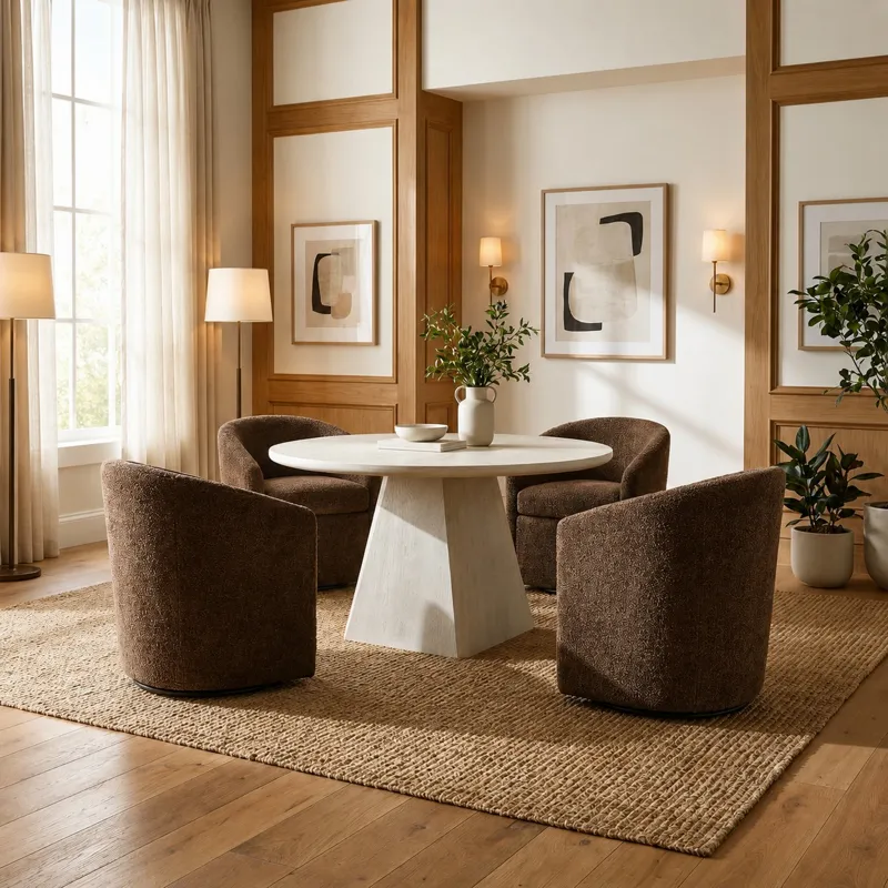 Round Cream Wooden Dining Table