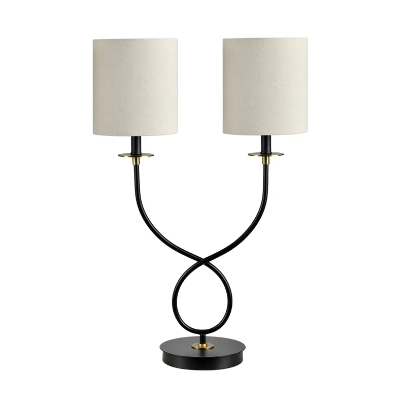 Metal Table Lamp With Dual Linen Shades