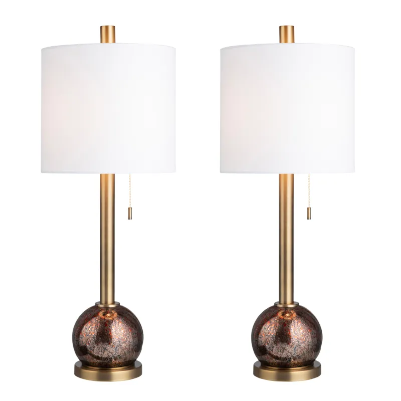 Bronze/gold Kingman Buffet Lamp With White Linen Drum Shade