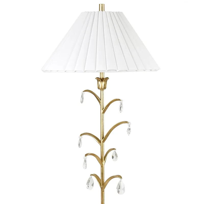 H Ornate Decorative Crystal Gold Floor Lamp W/ White Linen Specialty Shade