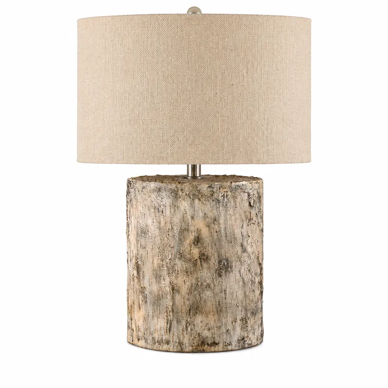 Rustic Gray Resin Table Lamp With Burlap Shade