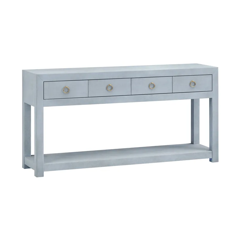 W Blue Wooden Four Drawer Accent Console Sofa Table With Shelf