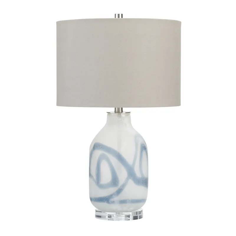 Glass Table Lamp With Crsytal Base And Gray Linen Shade