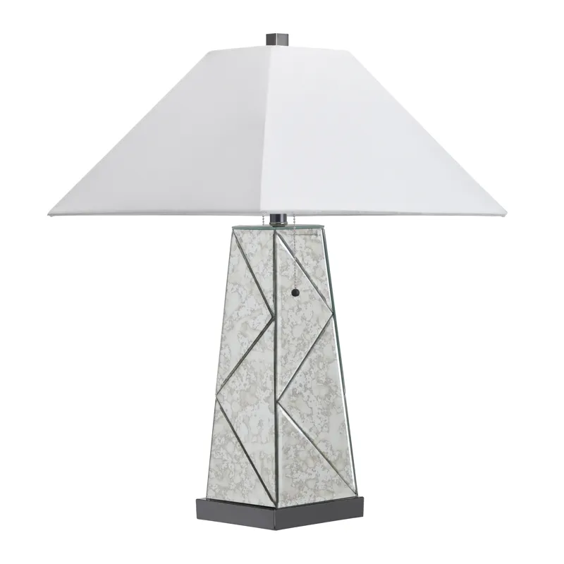 Glass Table Lamp With White Linen Shade