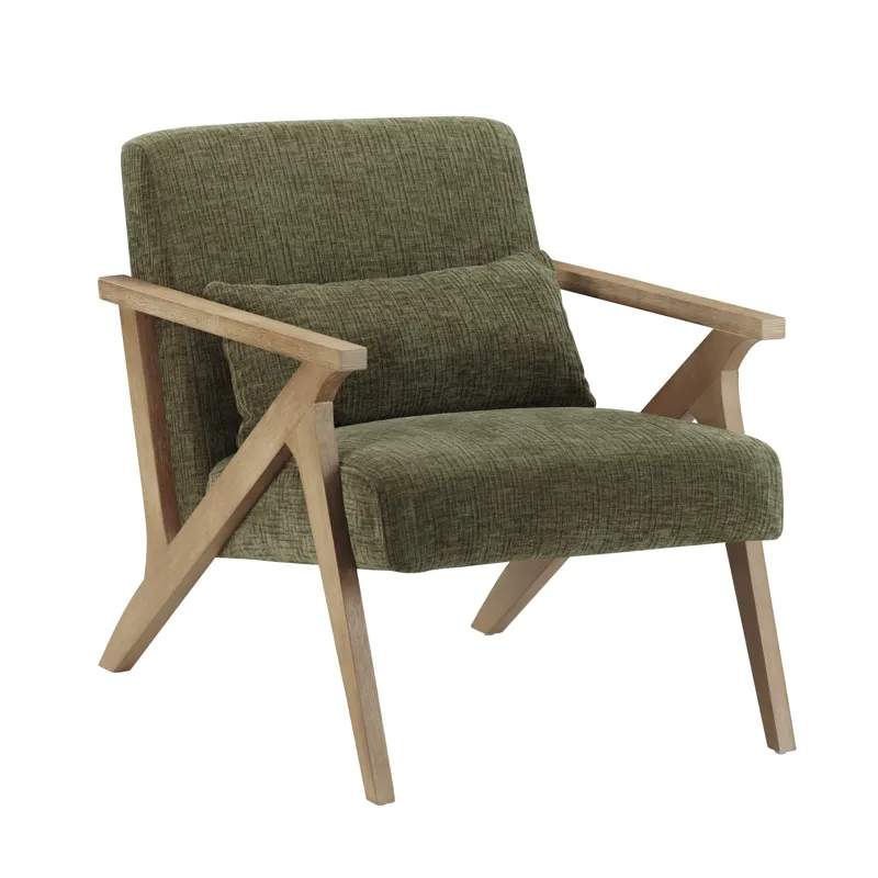 Earthy Green Upholstered Accent/arm Chair With Light Natural Wood Frame