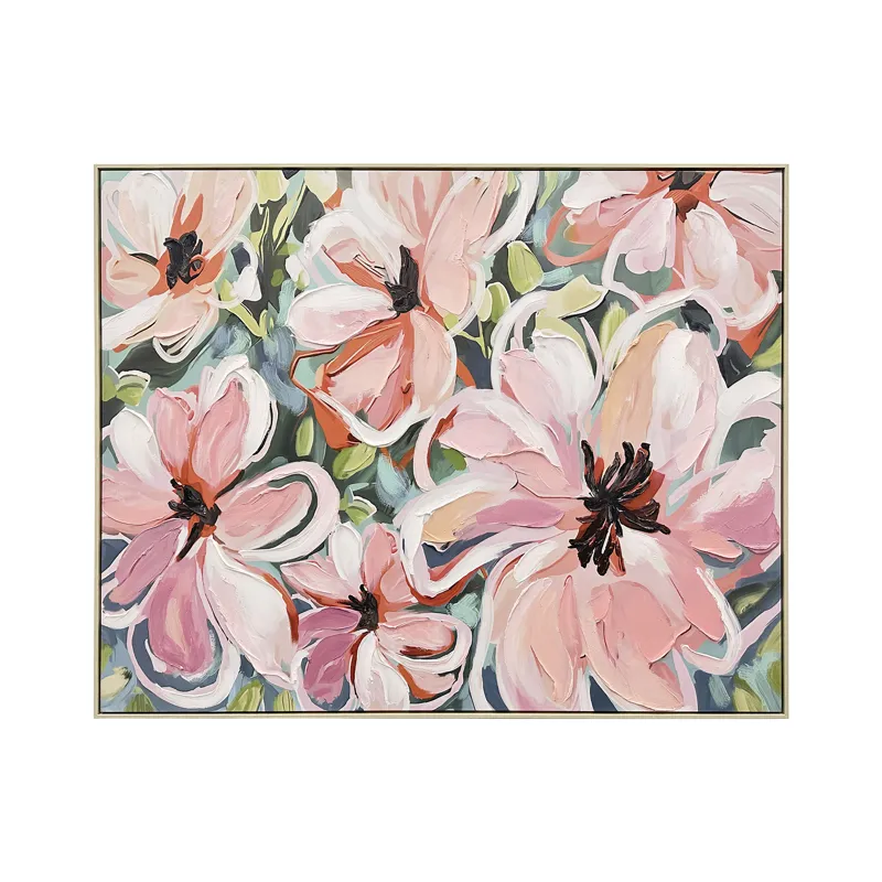 Petal Party Hand-painted Pink Floral Framed Canvas Wall Art