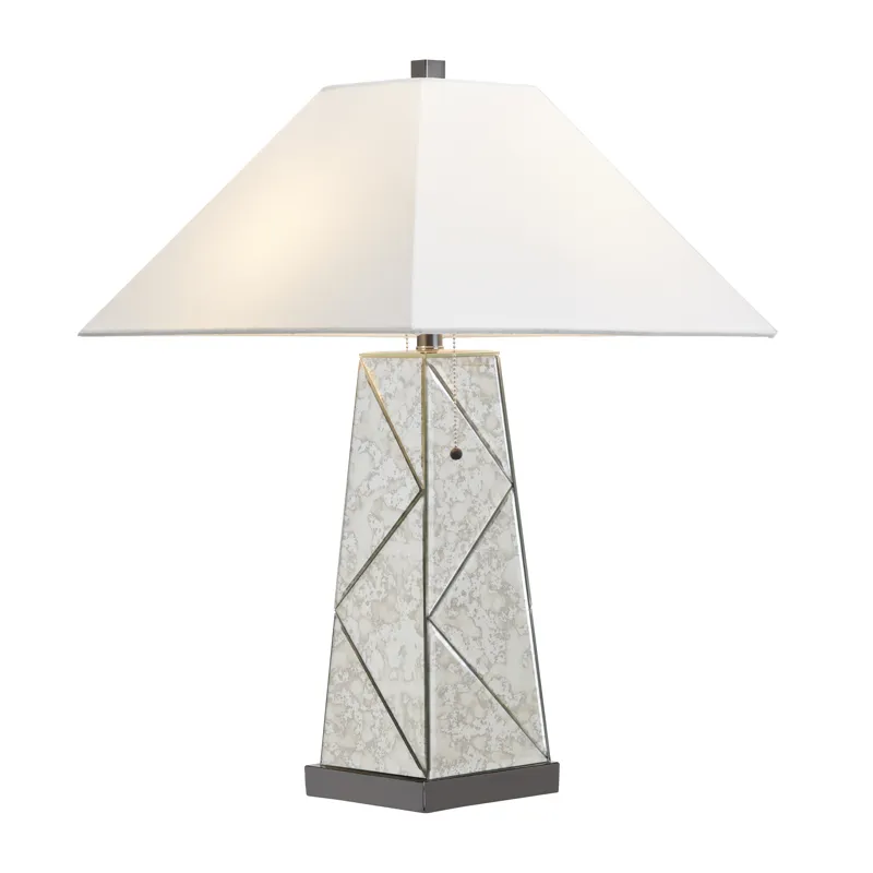 Glass Table Lamp With White Linen Shade