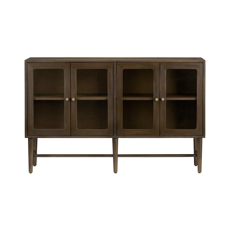 W Brown Wood Four Door Media Credenza Sideboard