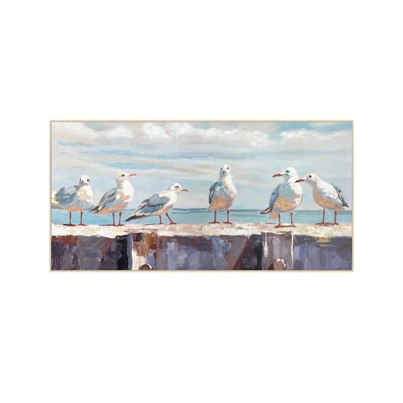 Harbor Hangout Hand Painted Coastal Bird Framed Canvas Wall Art