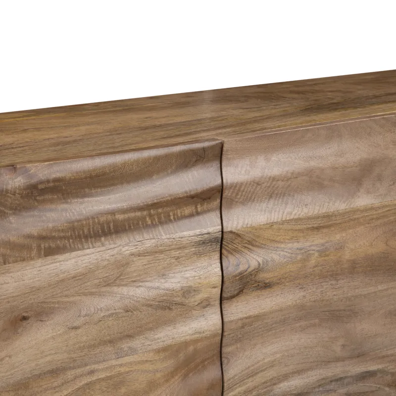W Brown Wood Four Door Media Credenza Sideboard