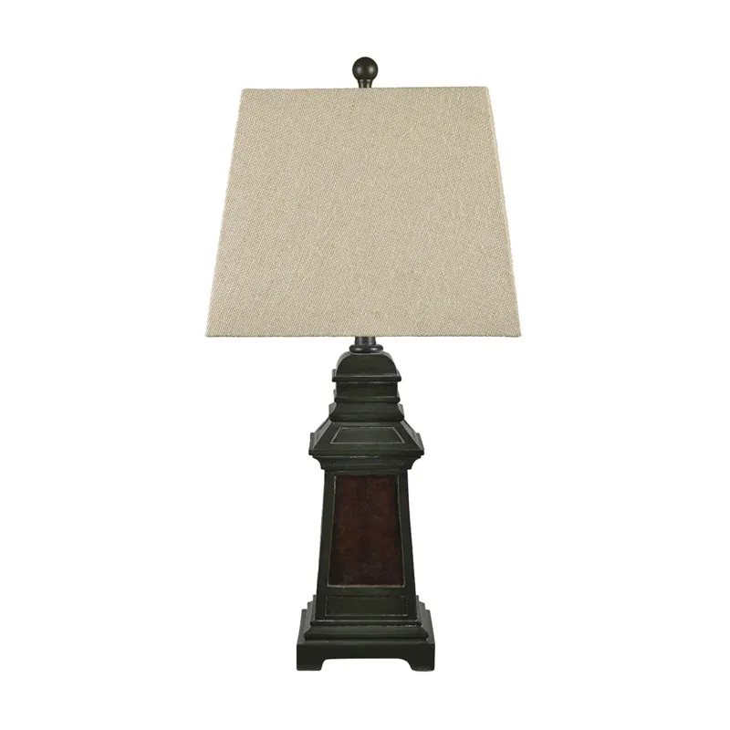 Resin Table Lamp With Burlap Tapered Shade